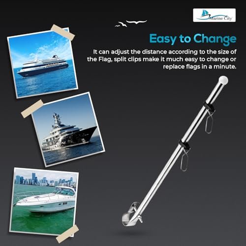 Marine City Abrazaderas ajustables de acero inoxidable Montaje en riel Bandera Bastón/varilla para barco, kayak 