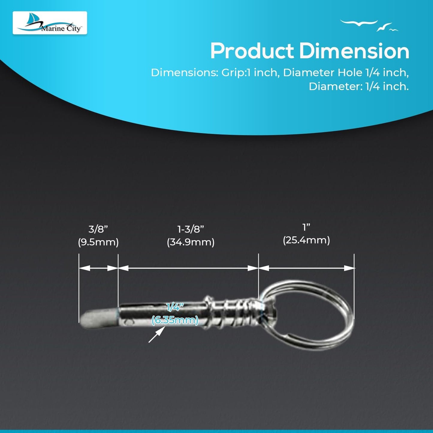 Marine City 316 Stainless Steel Quick Release Pin with Drop Cam & Spring