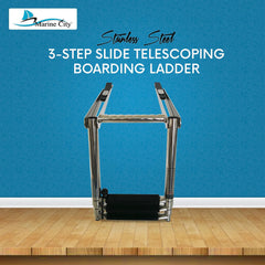 Marine City 3 Step Telescoping Boat Ladder, Stainless Steel, Anti-Slip PVC Steps