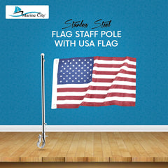 Marine City Stainless-Steel Mount Flag Staff/Pole and 12