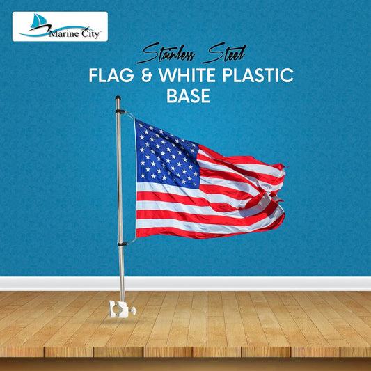 Marine City 21" Rail Mounted Flag Staff – 304 Stainless Steel, with US Flag Marine City