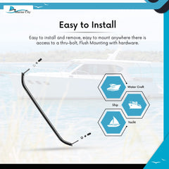 Marine City 19” Stainless Steel Oval Tube Boat Handrail with Flange & Studs