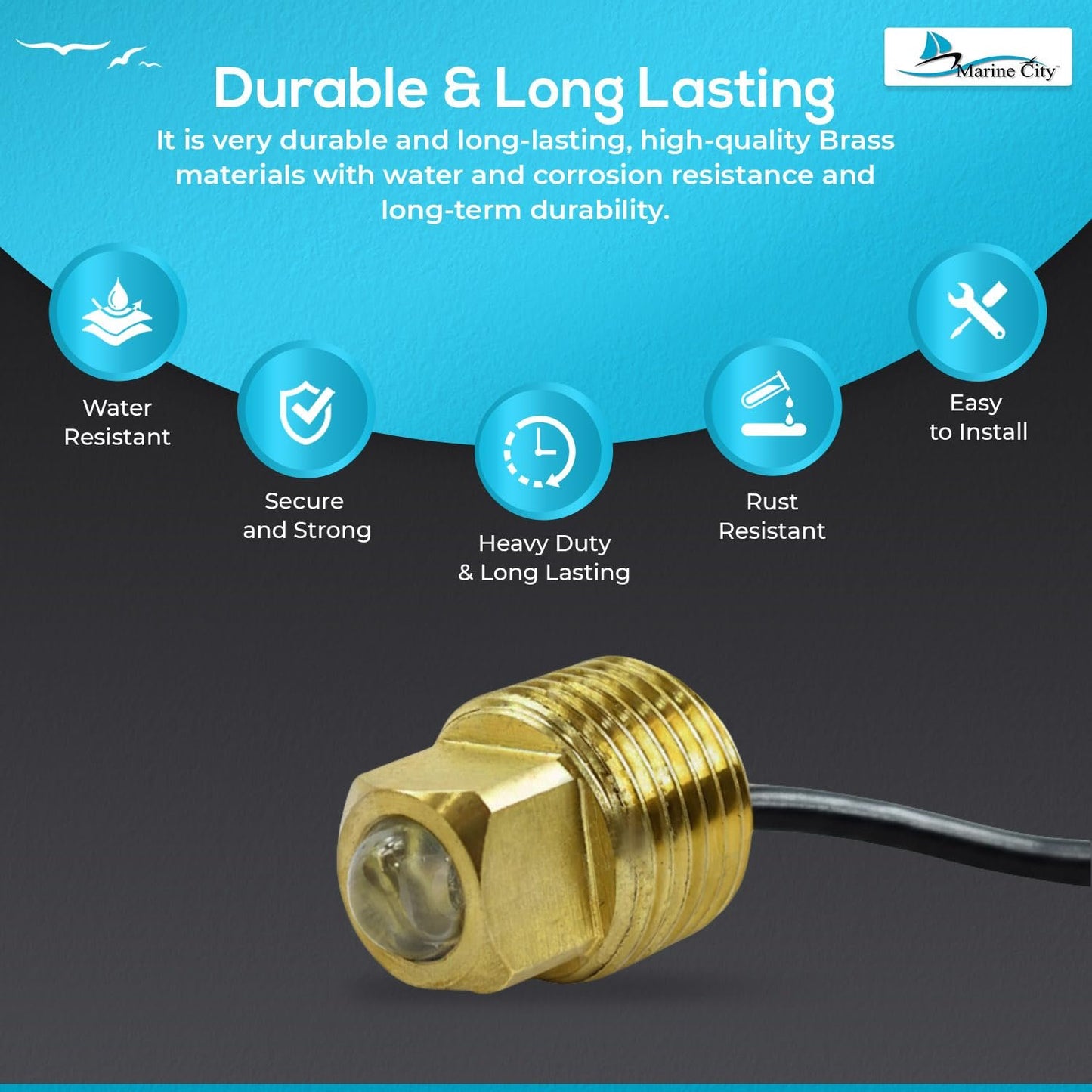 Marine City Underwater LED Light Brass Drain Plug – 12V LED, for Boat (Green)
