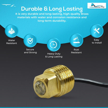 Marine City Underwater LED Light Brass Drain Plug – 12V LED, for Boat (Green)