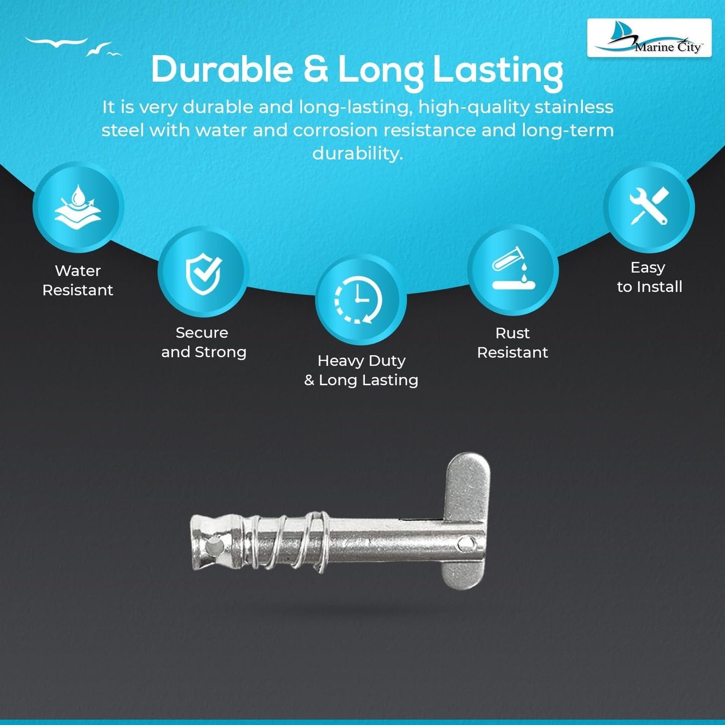 Marine City Quick Release Pin for Bimini Top – Stainless Steel, Durable Marine City Hardware