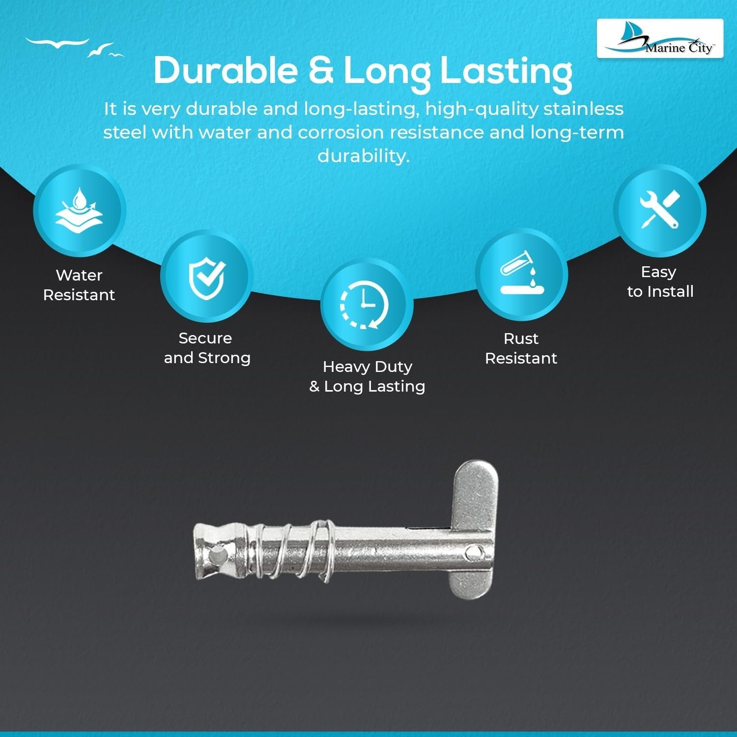 Marine City Quick Release Pin for Bimini Top – Stainless Steel, Durable Marine City Hardware