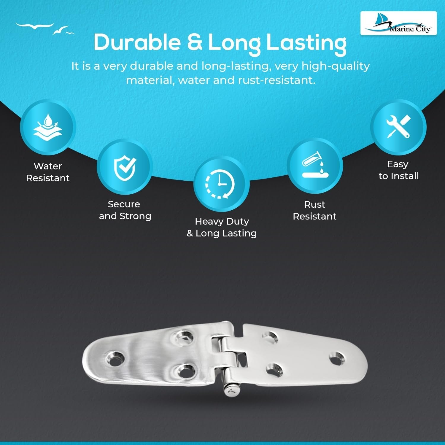 Marine City Stainless Steel Round Door Strap Hinges Ideal for Boats (2 Pcs) Marine City Hardware