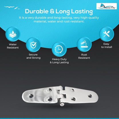 Marine City Stainless Steel Round Door Strap Hinges Ideal for Boats (2 Pcs) Marine City Hardware