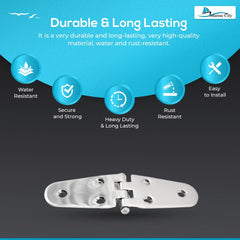 Marine City Stainless Steel Round Door Strap Hinges Ideal for Boats (2 Pcs)