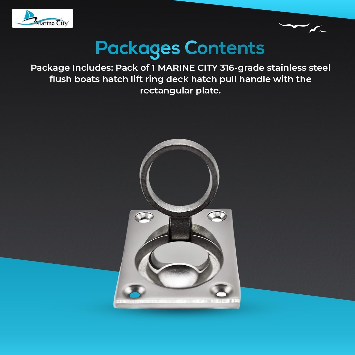 Marine City Locker Lift Pull Ring Handle – 316 Stainless Steel, 4-Point Fixing Marine City Hardware