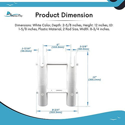 Marine City White Plastic Flush Mount Fishing Rod Holder Rack – 2 Link, 12” Tube Marine City Hardware