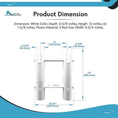 Marine City White Plastic Flush Mount Fishing Rod Holder Rack – 2 Link, 12” Tube