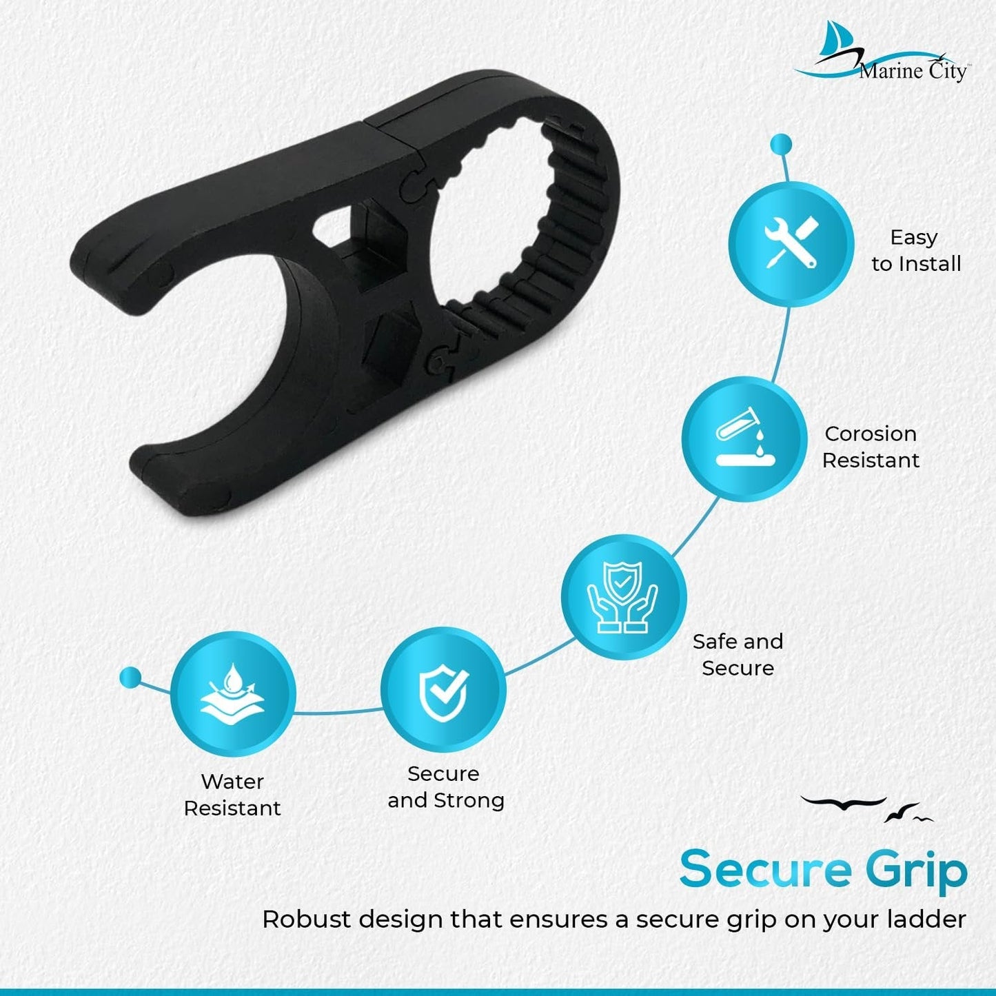 MARINE CITY Black Nylon Ladder Clamp for 1" Tubes, Durable, Secure, Easy Installation, Compatible with Boarding & Swim Ladders MARINE CITY