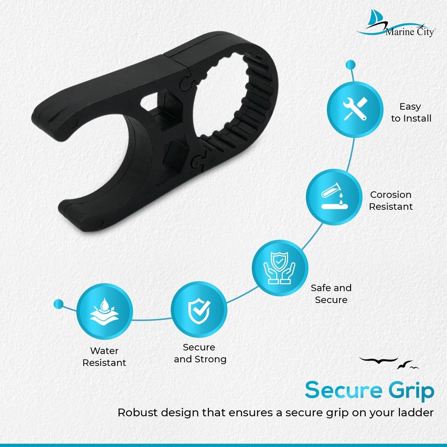 MARINE CITY Black Nylon Ladder Clamp for 1" Tubes, Durable, Secure, Easy Installation, Compatible with Boarding & Swim Ladders MARINE CITY