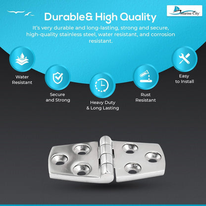 Marine City 316 Stainless Steel Polished Door Strap Hinges – 1-1/2 × 3 Inches Marine City