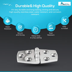 Marine City 316 Stainless Steel Polished Door Strap Hinges – 1-1/2 × 3 Inches