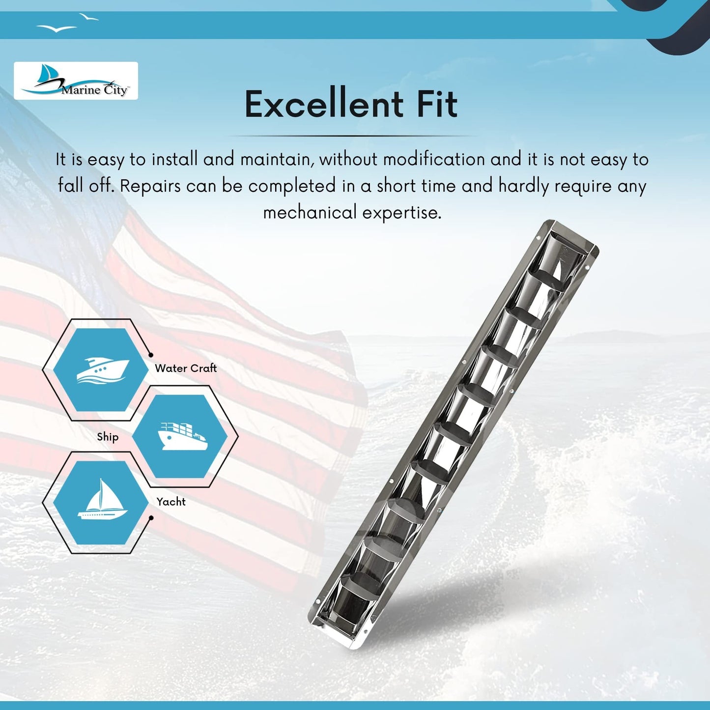 Marine City 10-Slot Louvered Vent – 304 Grade Stainless Steel, Easy Installation Marine City