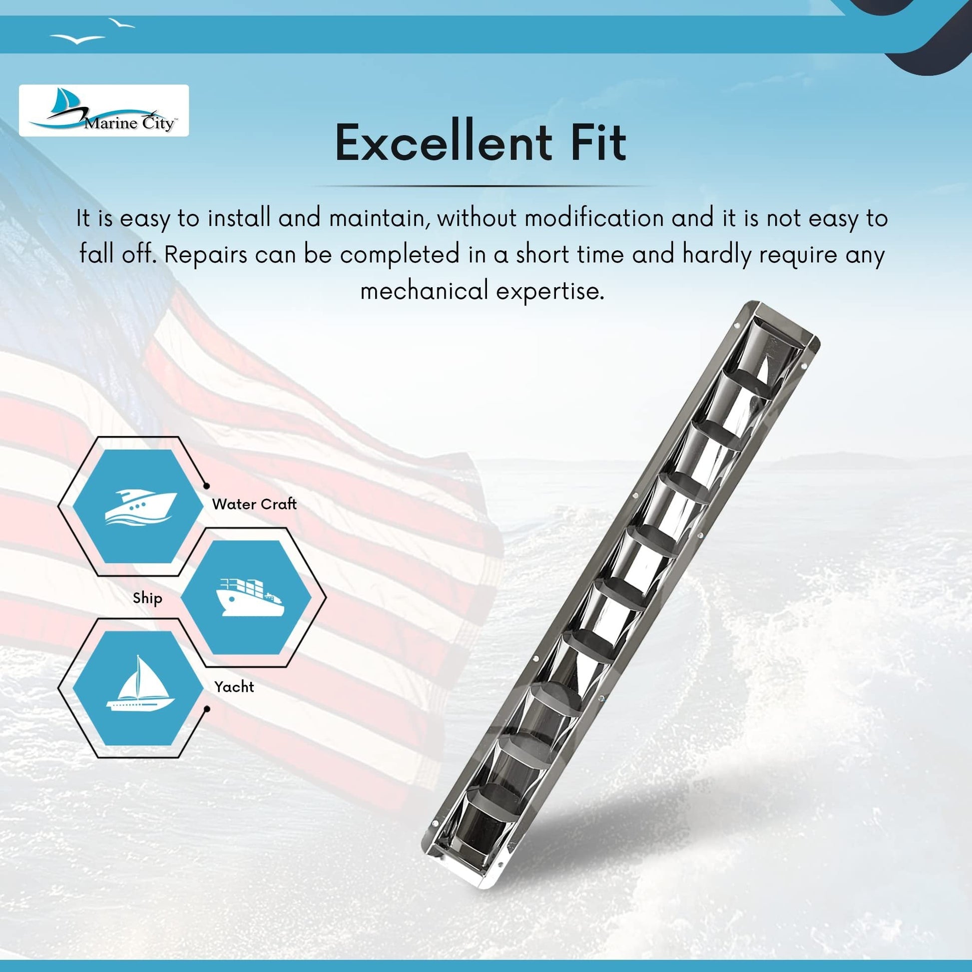 Marine City 10-Slot Louvered Vent – 304 Grade Stainless Steel, Easy Installation Marine City