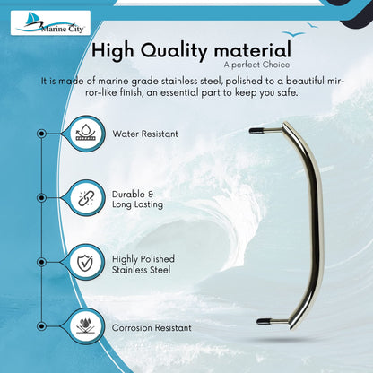 Marine City 11” Stainless Steel Oval Tube Boat Handrail with Flange & Studs