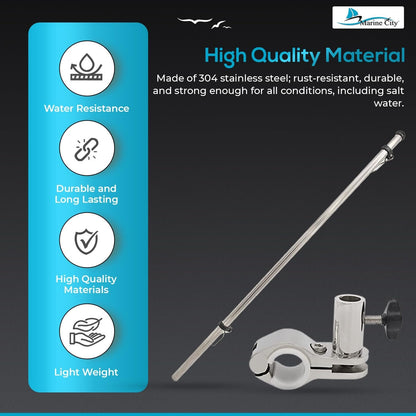 Marine City 21-Inch Rail-Mounted Flag Pole – Rust-Resistant 304 Stainless Steel Marine City