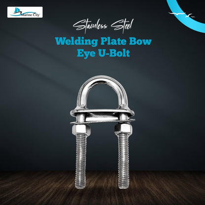 Marine City 3/8" Bow Eye U-Bolt with Welding Plate–304 Stainless Steel 4" Length