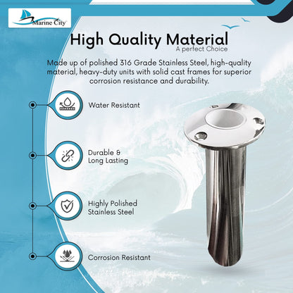Marine City Stainless Steel Flush-Mount Fishing Rod Holder with Drain (2 Pcs) Marine City