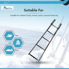 Marine City Stainless Steel 4-Step Under Platform Telescoping Boat Ladder