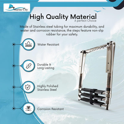 MARINE CITY 3-Step Telescopic Drop Ladder with Gangplank Handle Stainless Steel Marine City