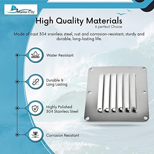 Marine City 304 Stainless Steel Rectangle Stamped Louvered Vent – (Pack of 2) Marine City Hardware