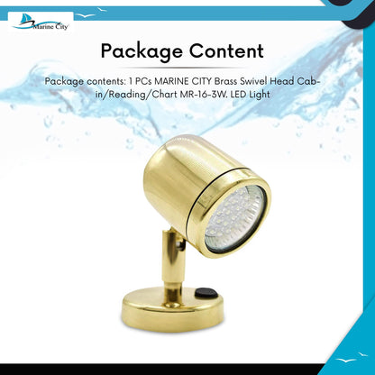 Marine City Brass Swivel Head Cabin Reading LED Light – Adjustable MR16-3W, 12V