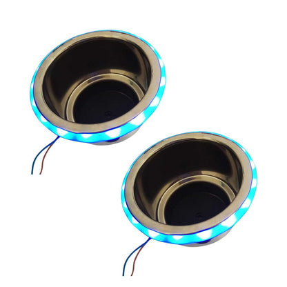 Marine City Stainless Steel Blue LED Ring Cup Holder with Center Drain (2 Pcs) Marine City Hardware