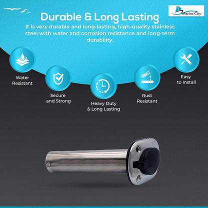 Marine City Fishing Rod Holder Heavy Duty Cast Stainless Steel, 30° Flange Angle