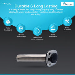 Marine City Soporte de varilla de montaje empotrado de acero inoxidable resistente y de alta calidad con tapa de goma resistente a la oxidación y a los rayos UV, revestimiento y junta -30 grados