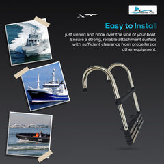 Marine City 4-Step Stainless Steel Telescoping Ladder – Removable Gunwale Hook