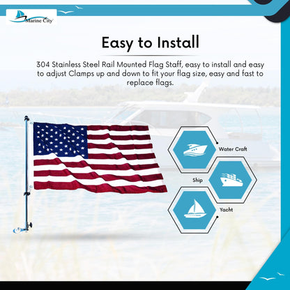 Marine City 32-Inch Flag Pole with 20x30” US Flag 304 Stainless Steel Rail Base
