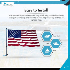 Marine City 32-Inch Flag Pole with 20x30” US Flag 304 Stainless Steel Rail Base