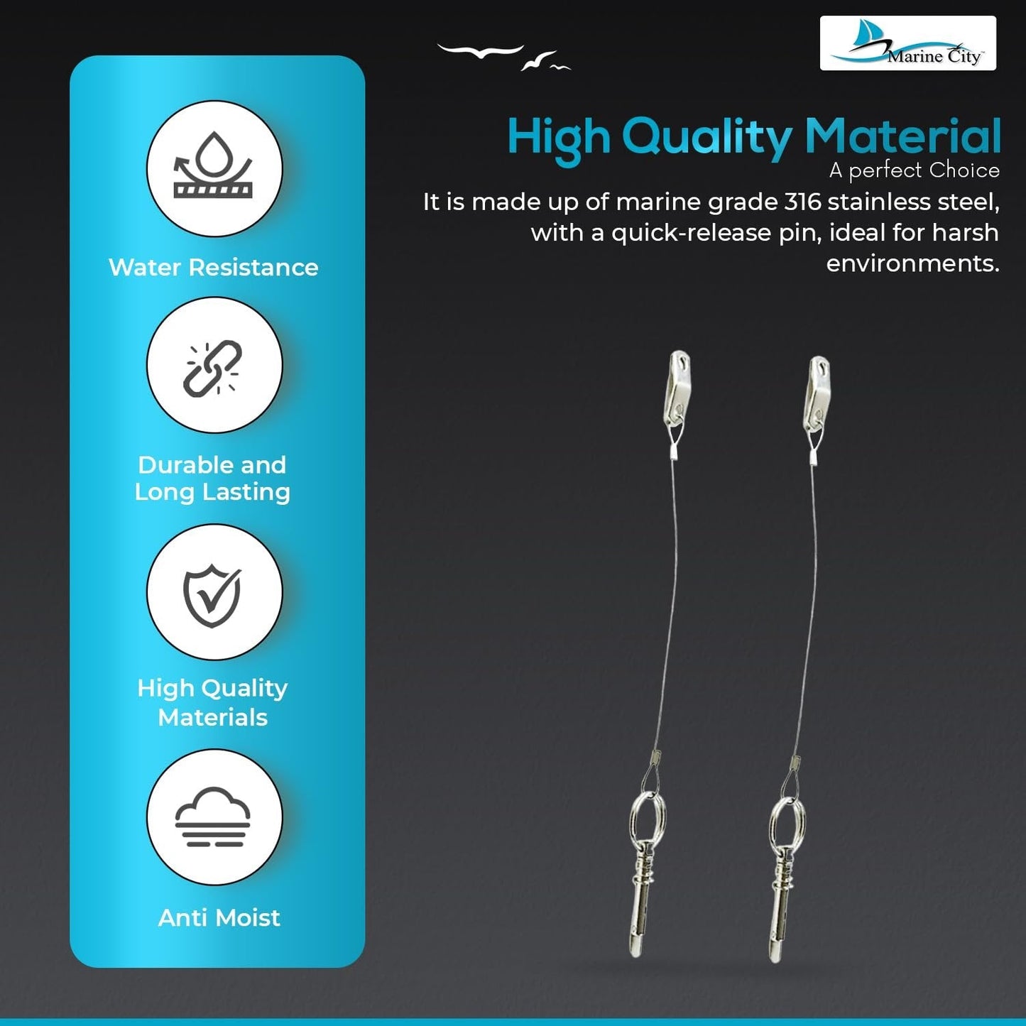 Marine City 316 Stainless Steel Quick Release Pin with Drop Cam & Spring Marine City Hardware
