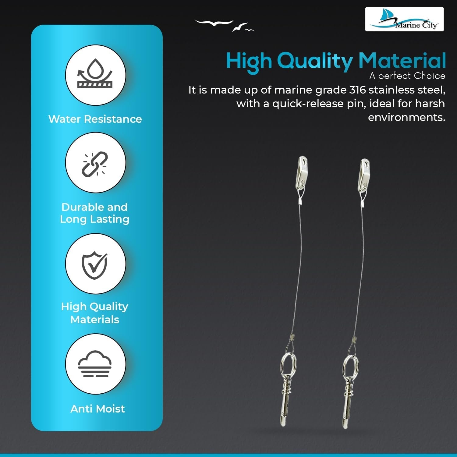 Marine City 316 Stainless Steel Quick Release Pin with Drop Cam & Spring Marine City Hardware