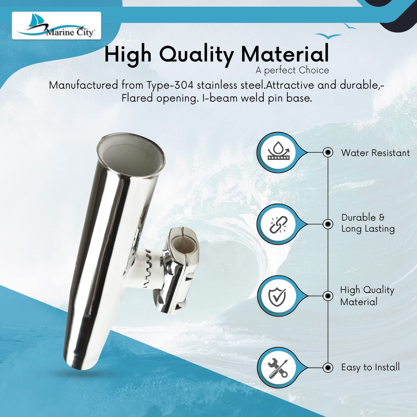MARINE CITY 316 Stainless Steel Adjustable Clamp-On Rod Holder (Pack of 2)