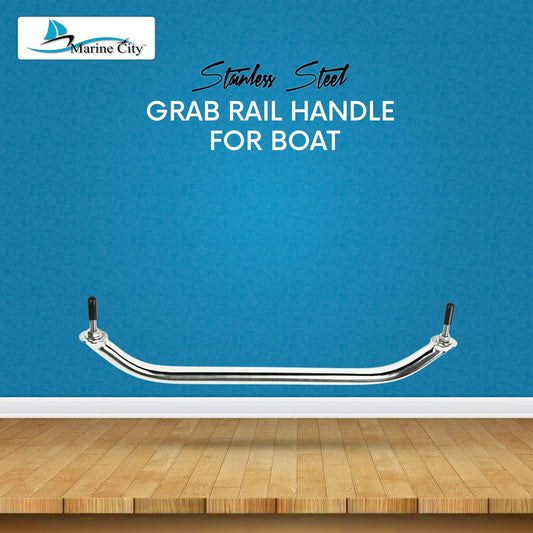 Marine City Stainless Steel Oval Grab Rail Handle with Flange & Stud – 16 Inch