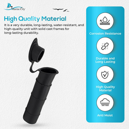 Marine City Black PVC Rod Holder with Cover – 6-7/8” Injection Molded Rod Holder MARINE CITY