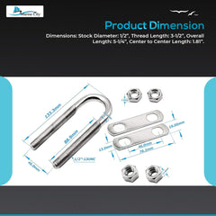 Marine City Ojo de arco/perno en U de acero inoxidable de 1/2” (L: 5-1/4”) 
