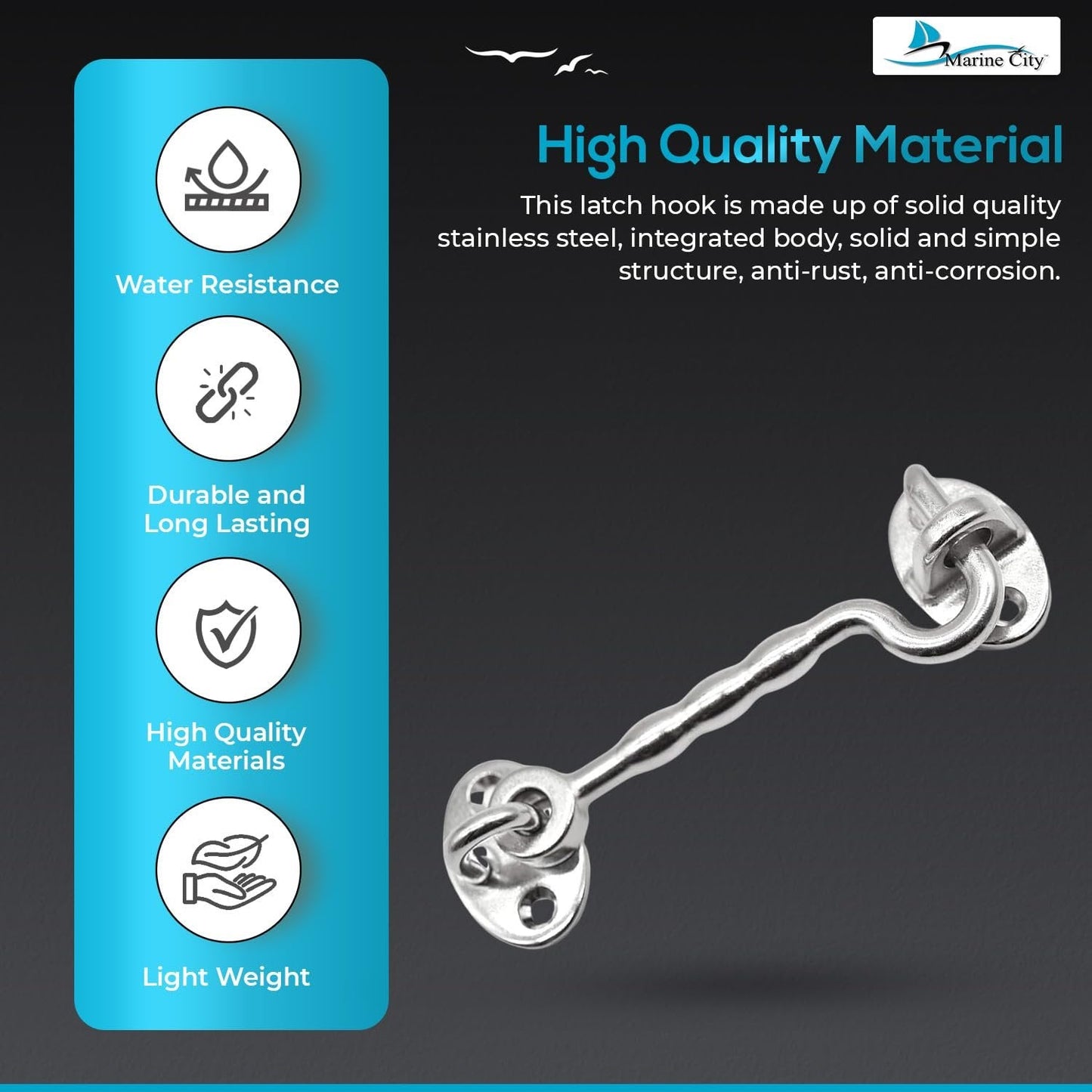 Marine City Buckle Cabin Hook and Eye Latch – 316 Stainless Steel for Door Marine City Hardware