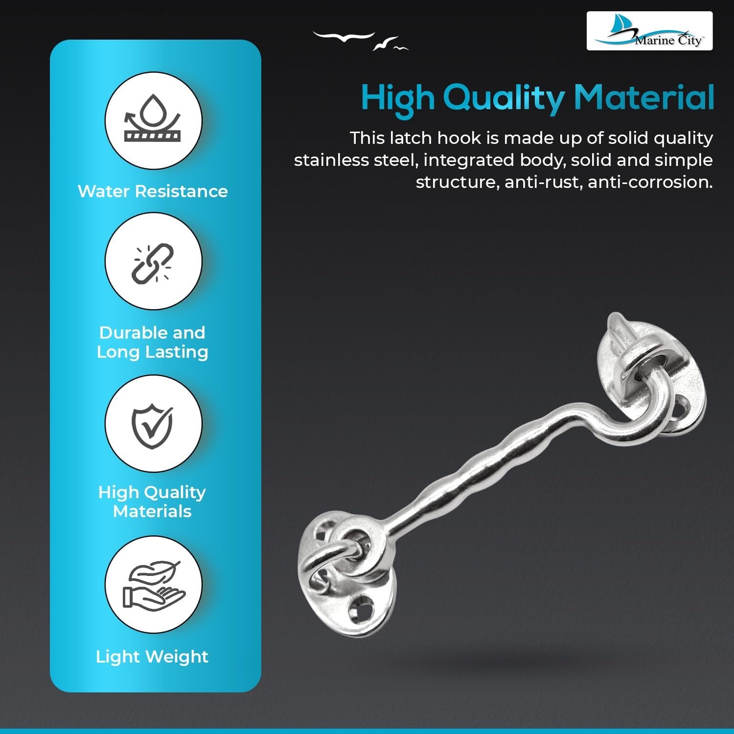 Marine City Buckle Cabin Hook and Eye Latch – 316 Stainless Steel for Door Marine City Hardware