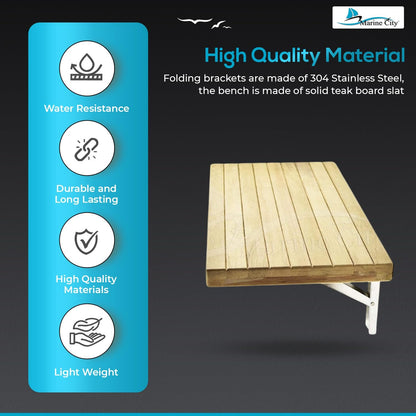 Marine City Banco/asiento plegable de 24 pulgadas x 13 pulgadas con listones para barco, cuarto de ducha, vapor, sala de sauna