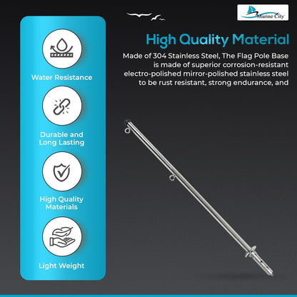 MARINE CITY 30-Inch Flag Stanchion with 304 Stainless Steel Spring Mounting Socket Marine City