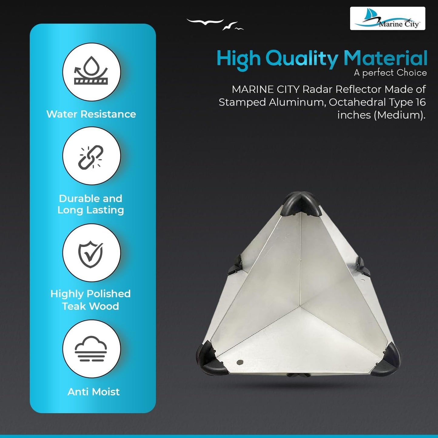 MARINE CITY Aluminum 16 Inches Radar Reflector – Octahedral Type (Medium)
