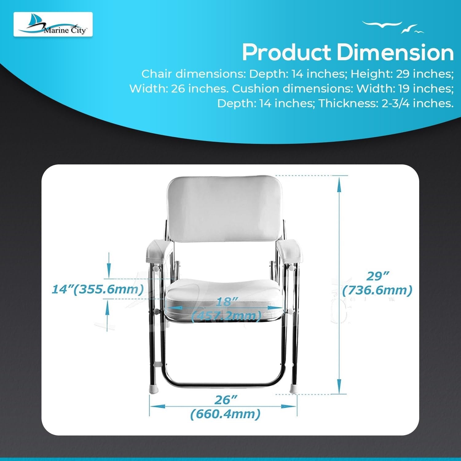 Marine City Aluminum Folding Deck Chair Cushioned Foam Seat with Drink Cup Holder MARINE CITY
