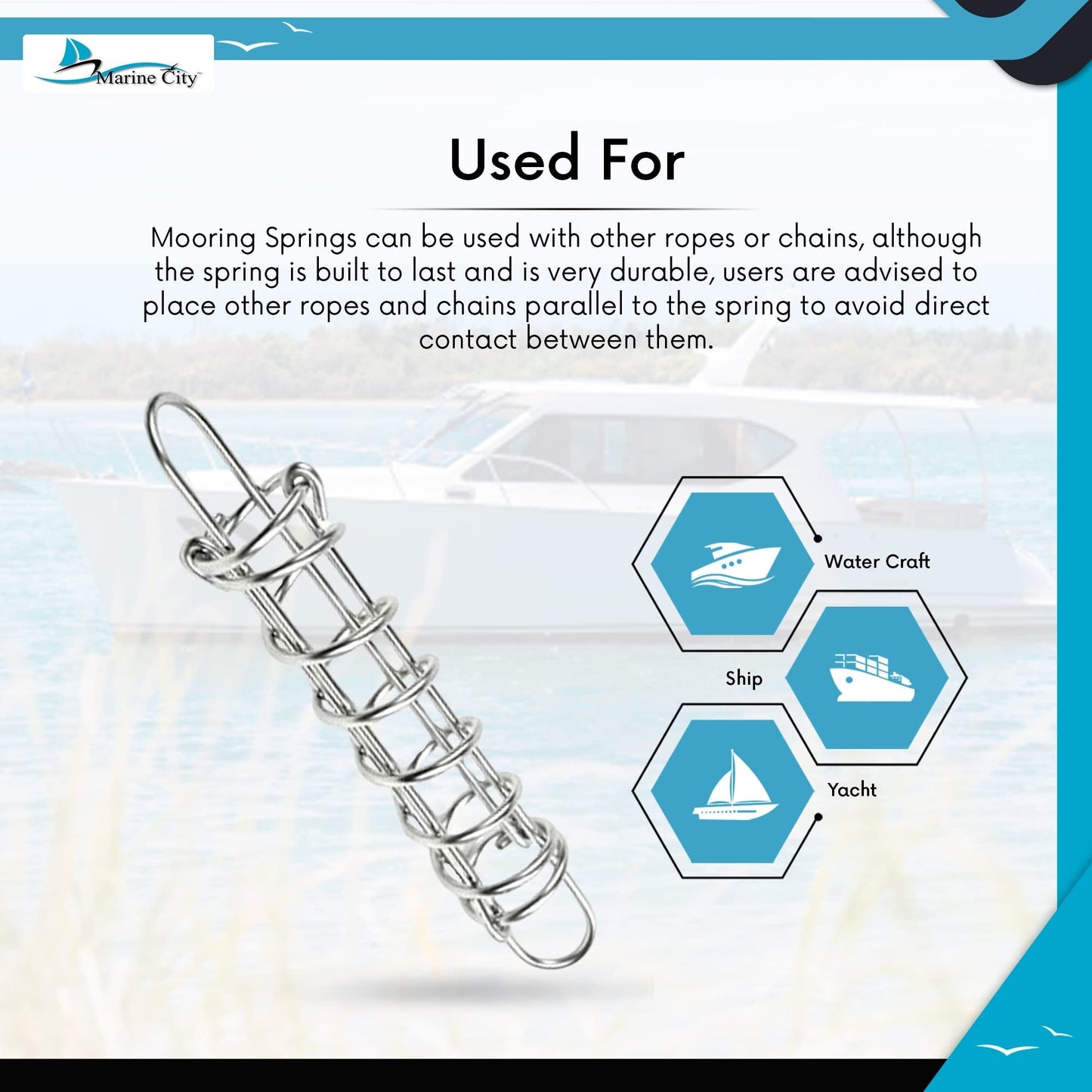 Marine City Boat Anchor Dock Line Mooring Spring – 304 Stainless Steel, 10-5/8" MARINE CITY