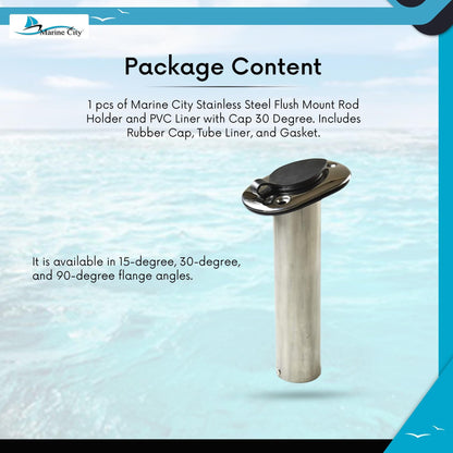 MARINE CITY Stainless Steel Flush Mount Rod Holder – 15° Angle with PVC Liner Marine City